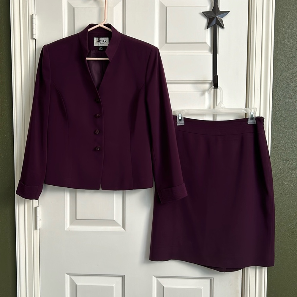 Kasper Aubergine Skirt Suit Set